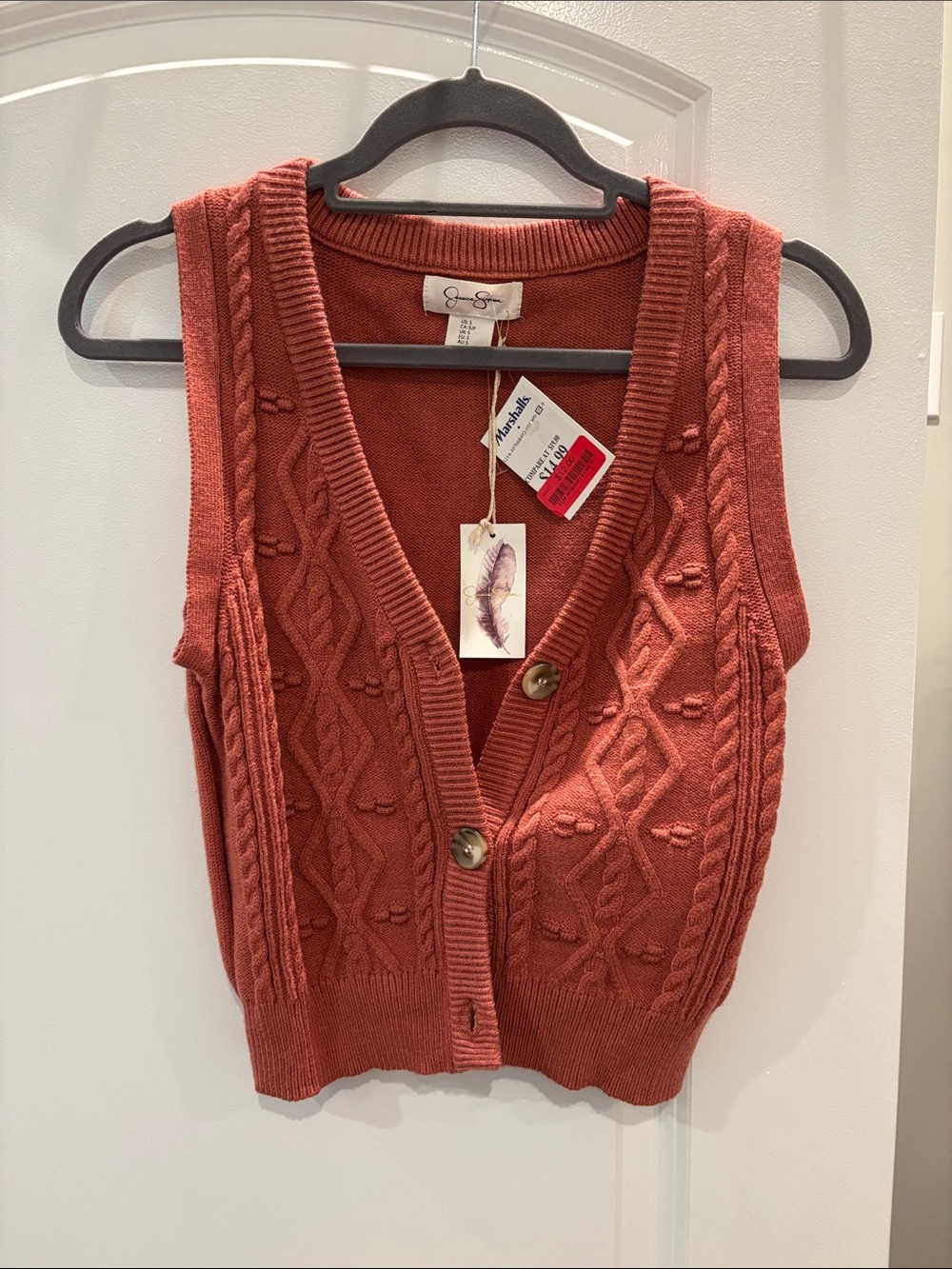 Jessica Simpson Rust Cable-Knit Button Front Sweater Vest